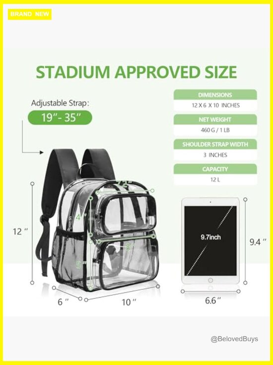 Clear Backpack Stadium Approved 12x10x6 with Padded Straps main image 7
